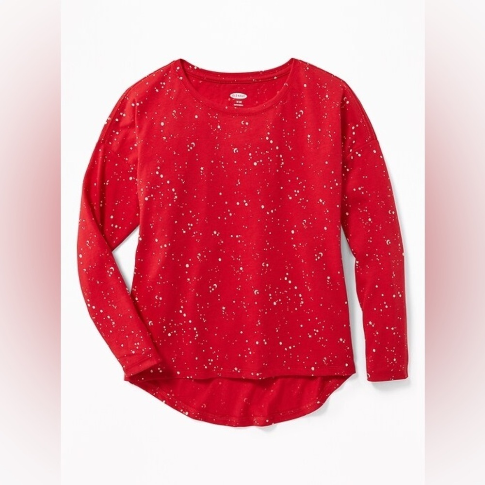 Girls XL 14 16 Old Navy Red Long Sleeve Tee glitter sparkle metallic top tee